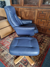 Load image into Gallery viewer, Leather Recliner Swivel Chair &amp; Foot Stool By Swedish Company Soderbergs
