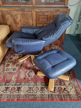 Load image into Gallery viewer, Leather Recliner Swivel Chair &amp; Foot Stool By Swedish Company Soderbergs

