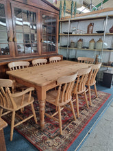 Load image into Gallery viewer, Pine Farmhouse Scrub Top Kitchen Dining Table &amp; Eight Dining Chairs
