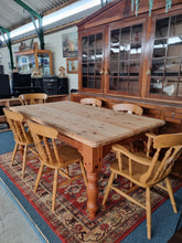 Load image into Gallery viewer, Pine Farmhouse Scrub Top Kitchen Dining Table &amp; Six Dining Chairs
