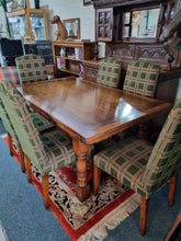Load image into Gallery viewer, Oak Dining Table And Six Upholstered Dining Chairs
