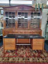 Load image into Gallery viewer, Twin Pedestal Desk &amp; Black Leather Chair
