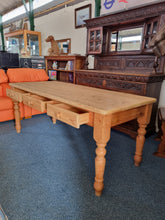 Load image into Gallery viewer, Vintage Farmhouse Scrub Top Pine Dining Table With Three Drawers - Charlotte Rose Interiors
