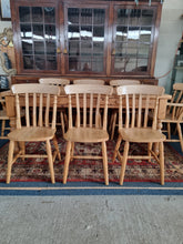 Load image into Gallery viewer, Pine Farmhouse Scrub Top Kitchen Dining Table &amp; Eight Dining Chairs
