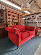 Load image into Gallery viewer, Two Seater Sofa Upholstered In A Deep Red Short Pile Velvet
