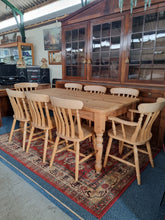 Load image into Gallery viewer, Pine Farmhouse Scrub Top Kitchen Dining Table &amp; Eight Dining Chairs
