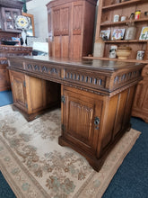 Load image into Gallery viewer, Oak Twin Pedestal Partners Desk Old Charm By Woods Brothers With Original Keys
