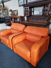 Load image into Gallery viewer, Pair Of Tangerine Leather Art Deco Style Leather Chairs - Charlotte Rose Interiors
