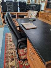 Load image into Gallery viewer, Twin Pedestal Desk &amp; Black Leather Chair
