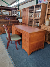 Load image into Gallery viewer, Oak Twin Pedestal Writing Desk
