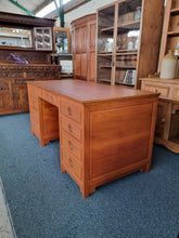 Load image into Gallery viewer, Oak Twin Pedestal Writing Desk
