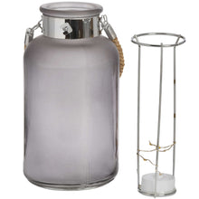 Load image into Gallery viewer, Frosted Grey Glass Lantern with Rope Detail and LED
