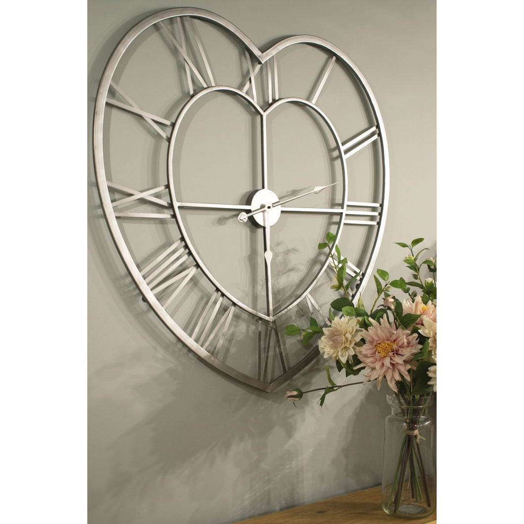 Silver Heart Skeleton Wall Clock