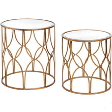Load image into Gallery viewer, Set Of Two Lattice Detail Gold Side Tables
