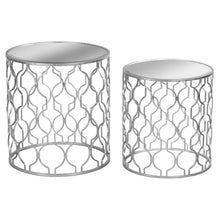 Load image into Gallery viewer, Set of Two Arabesque Silver Foil Mirrored Side Tables
