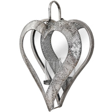 Load image into Gallery viewer, Antique Silver Heart Mirrored Tealight Holder in Large
