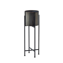 Load image into Gallery viewer, Gun Metal Grey Cylindrical Planter On Black Frame

