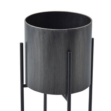 Load image into Gallery viewer, Large Gun Metal Grey Cylindrical Planter On Black Frame
