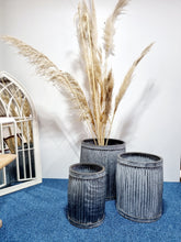 Load image into Gallery viewer, Round Vintage Galvanised Ribbed Planter - Charlotte Rose Interiors

