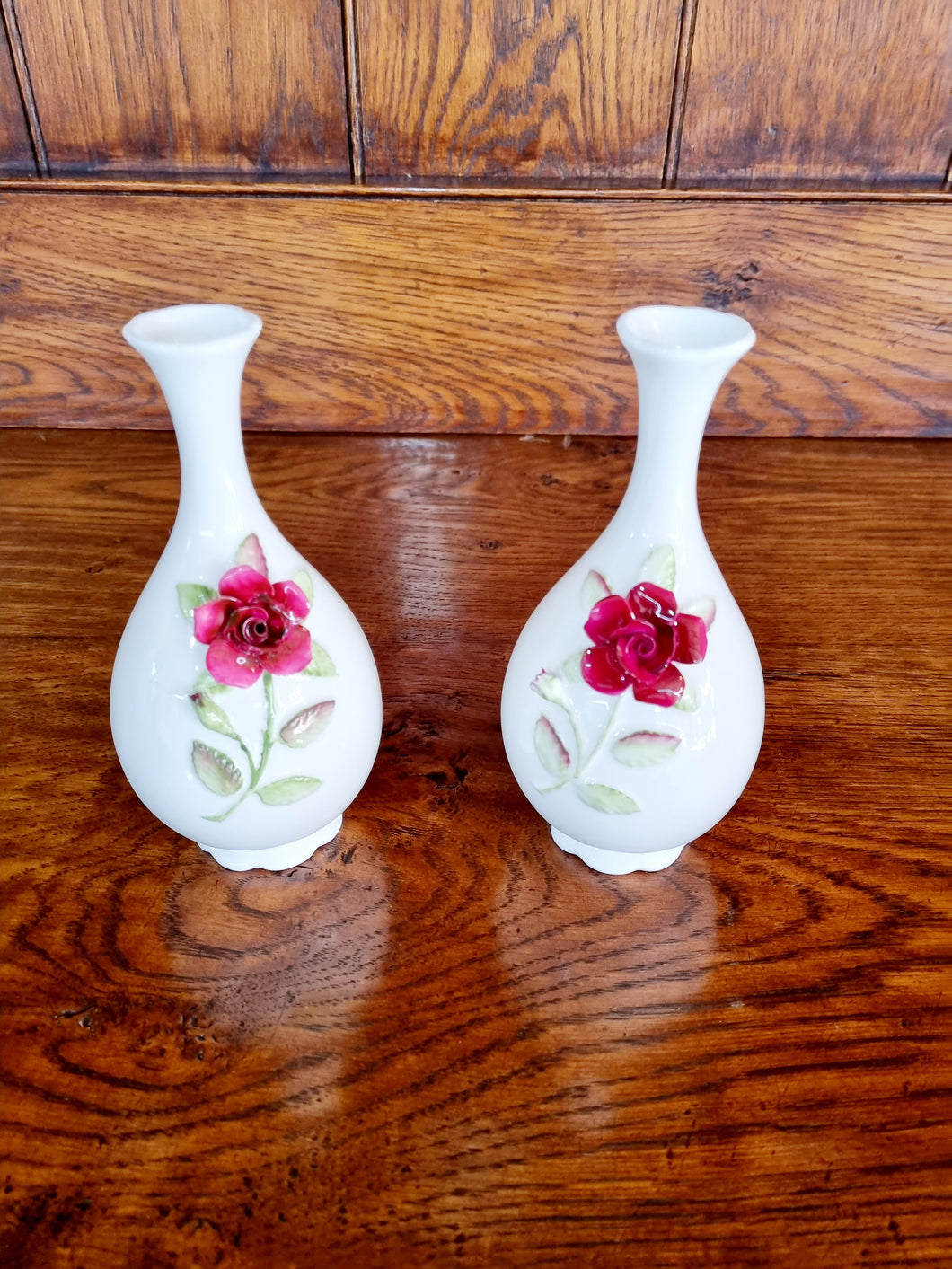 Pair Of Vintage Coalport Rose Bud Vases
