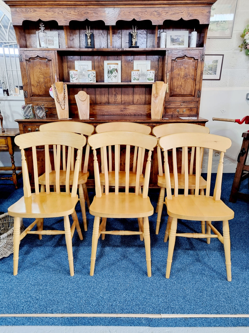 Set of Six Beech Kitchen Dining Chairs
