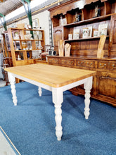 Load image into Gallery viewer, Oak Top Farmhouse Dining Kitchen Table With Painted Legs

