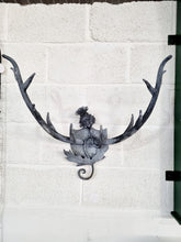 Load image into Gallery viewer, Handmade Commission Piece By K. Paxton Blacksmith Wall Mounted Antlers With Thistle
