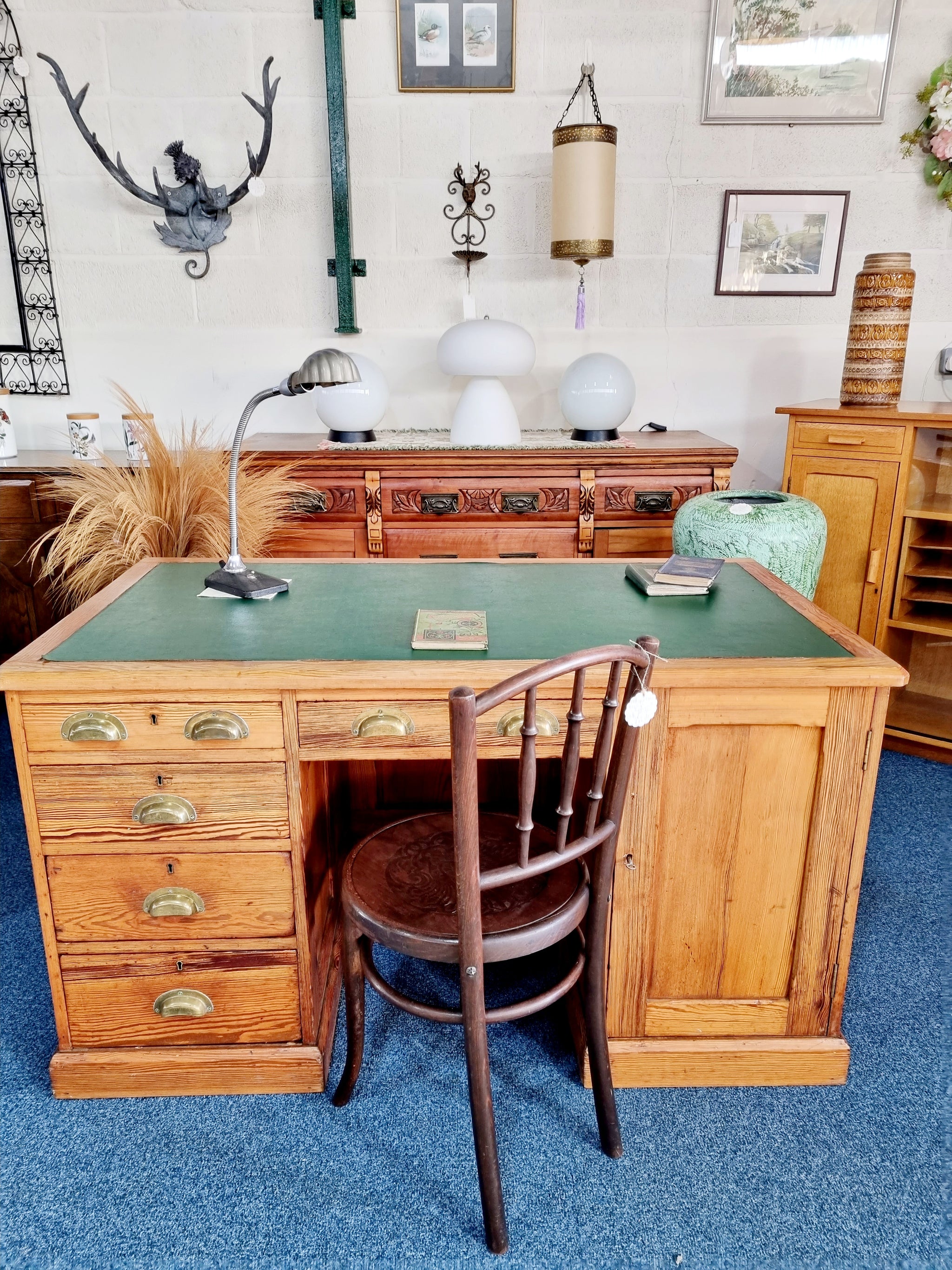 Victorian Pitch Pine Kneehole Desk | Charlotte Rose Interiors