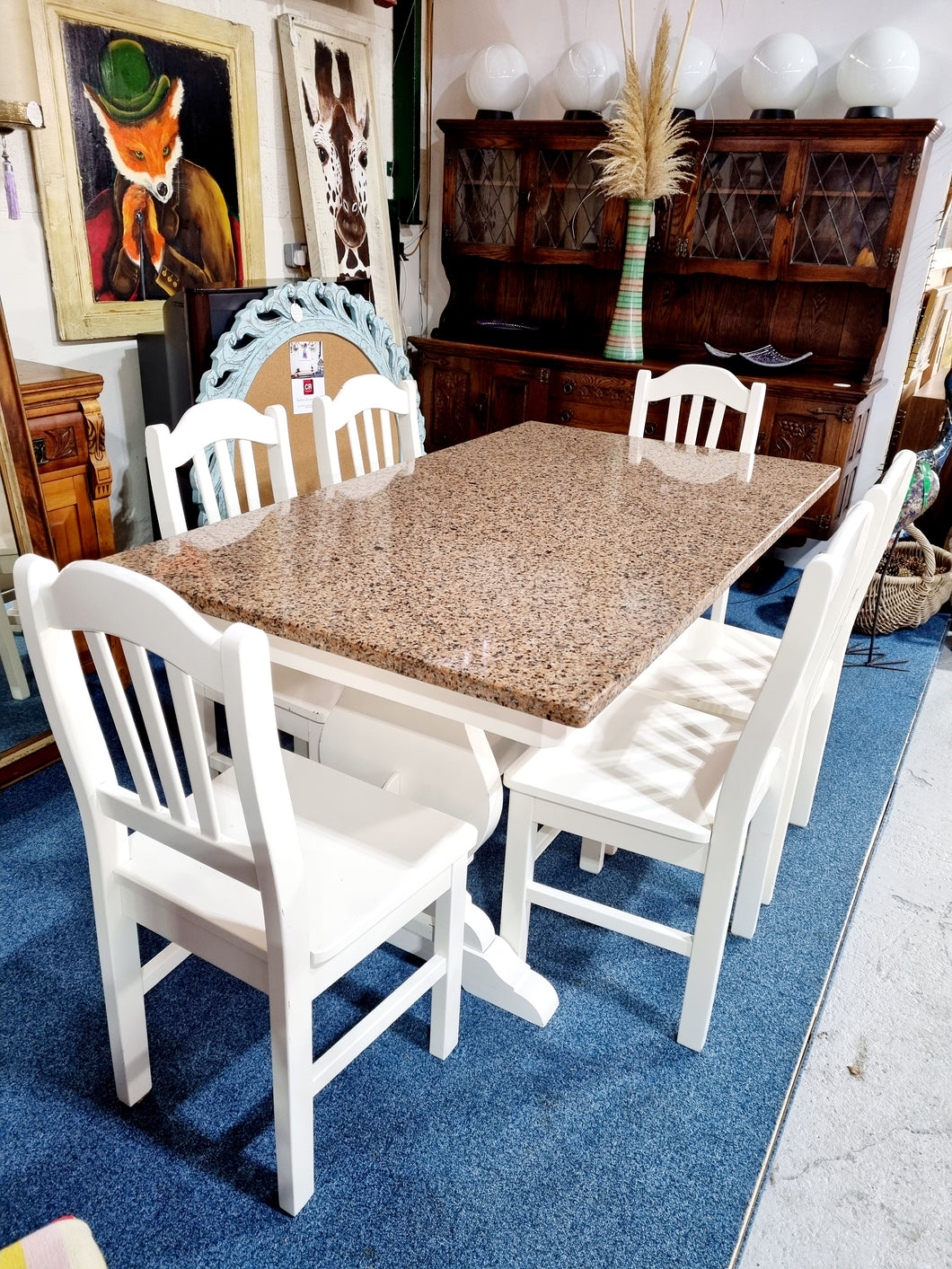 White Marble Top Dining Table & Six Dining Chairs