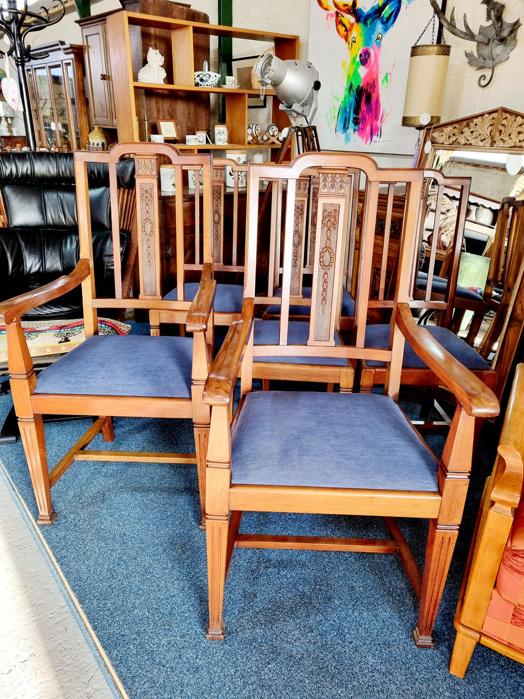 Set Of Six Victorian Arts & Crafts Dining Chairs