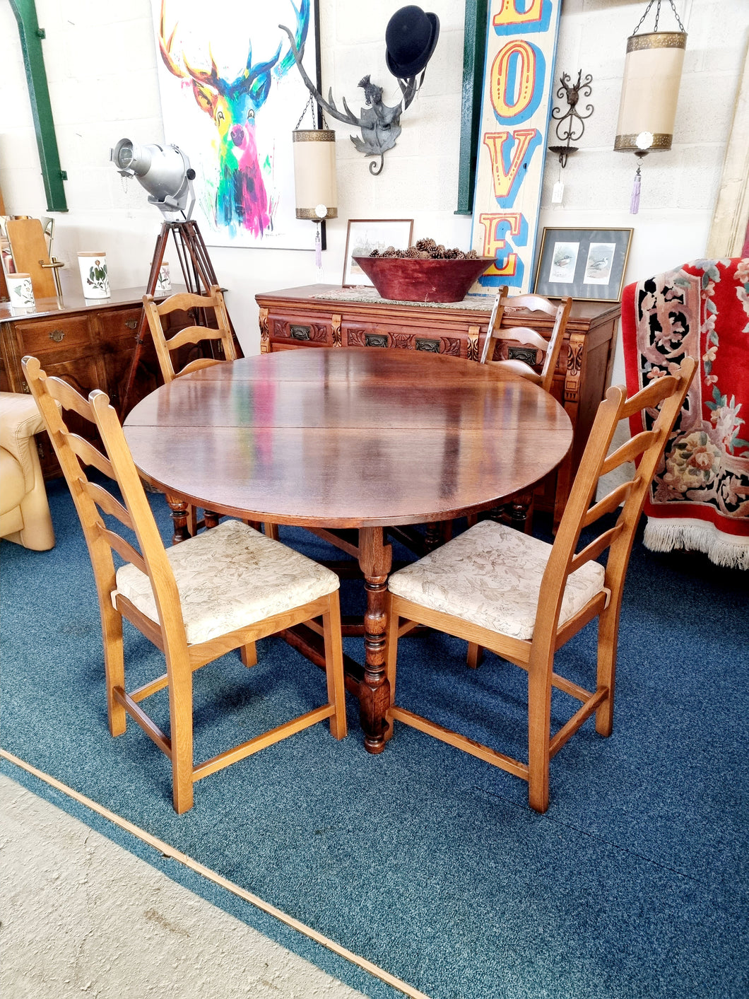 Solid Oak Antique Gateleg Dining Table With A Drawer