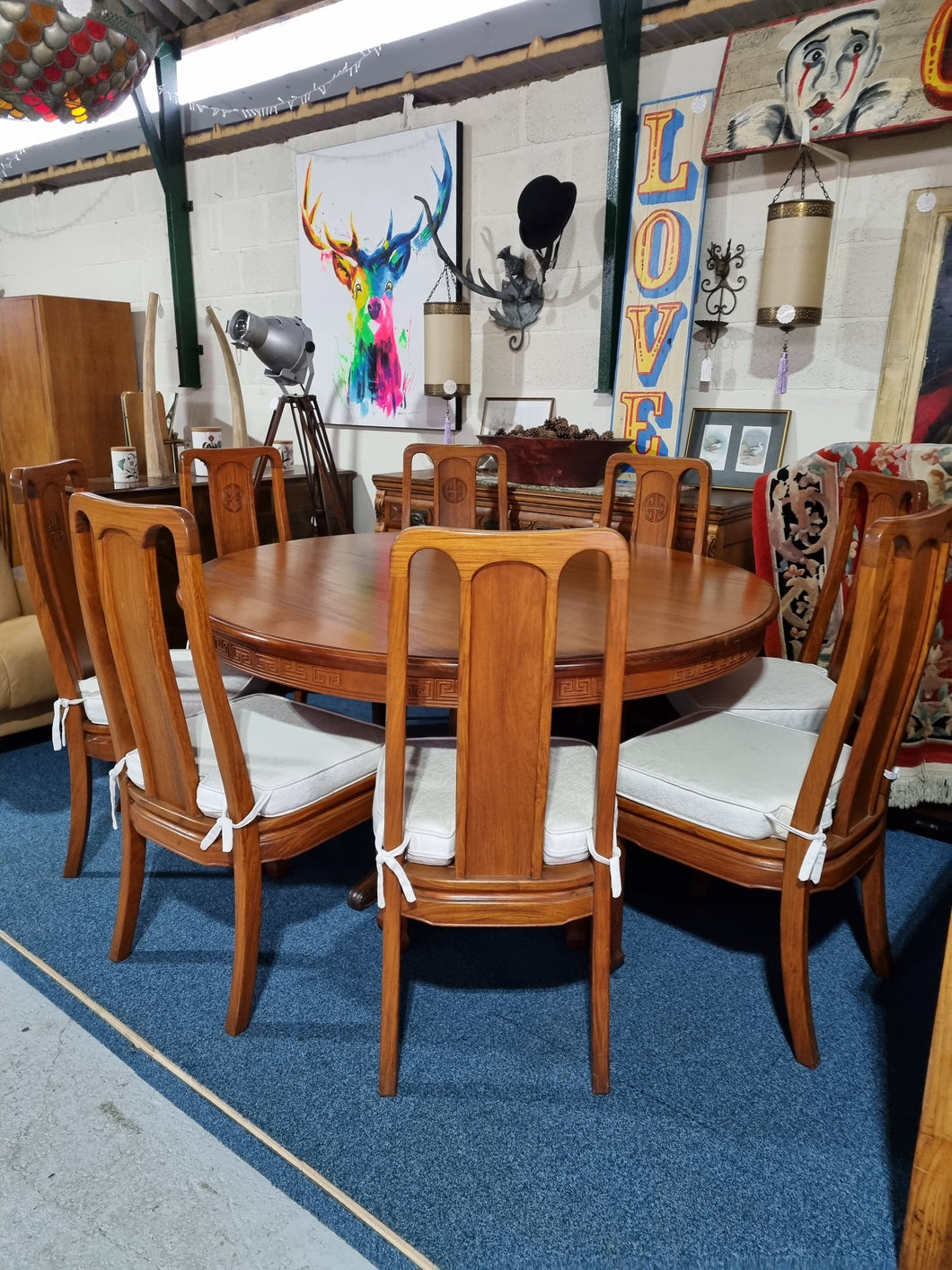 Huge Round Dining Table & Eight Dining Chairs