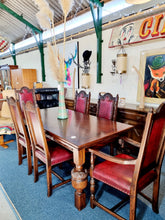 Load image into Gallery viewer, Solid Oak Jacobean Style Extending Dining Table &amp; Six Leather Dining Chairs
