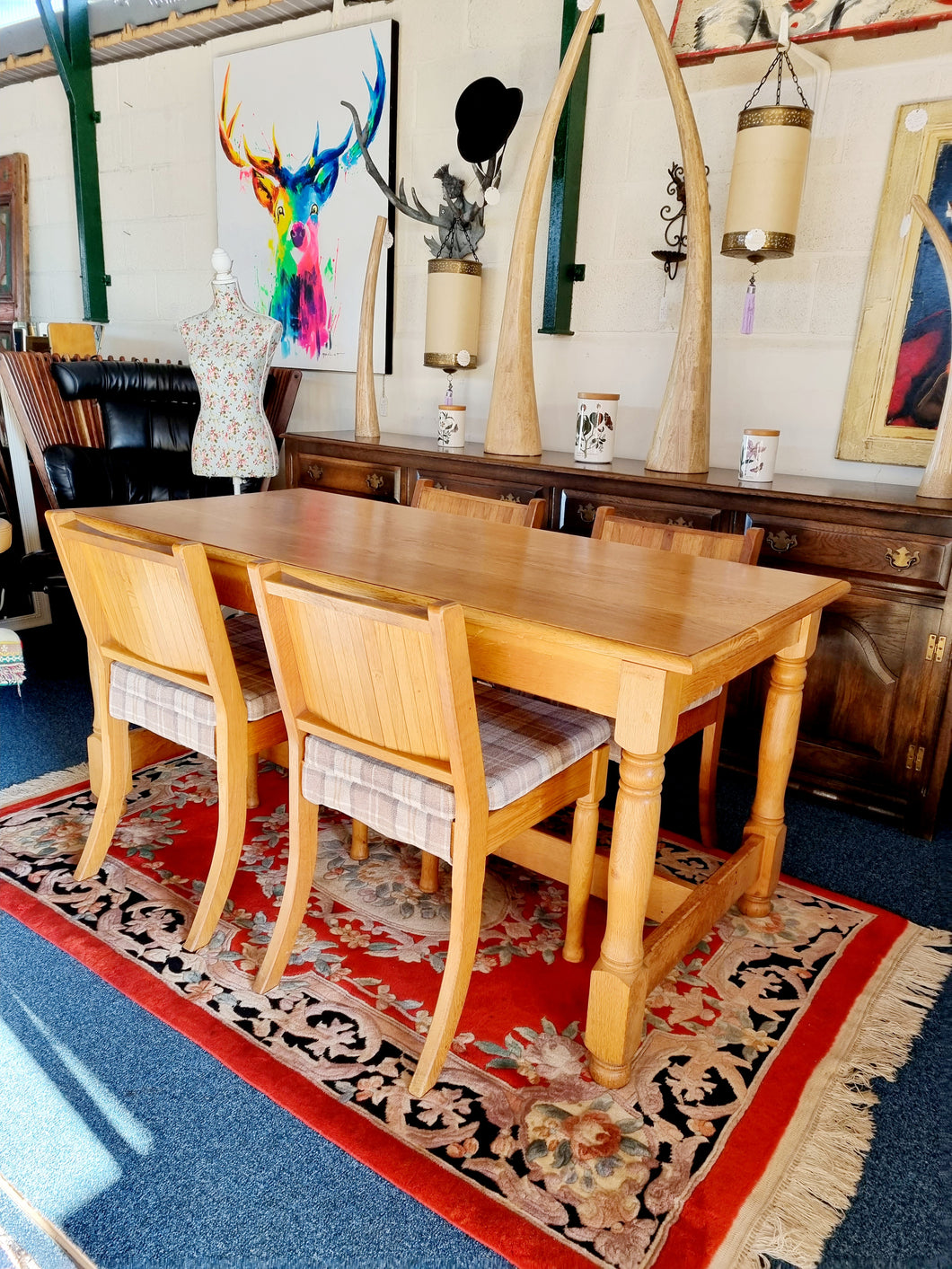 Solid Oak Dining Table & Four Dining Chairs