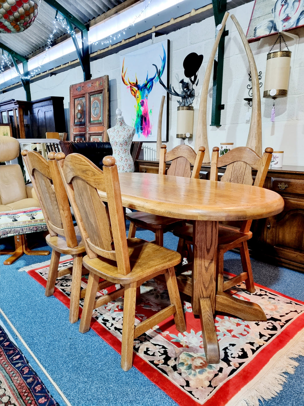 Solid Oak Refectory Dining Table & Four Chairs