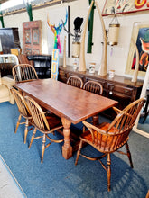 Load image into Gallery viewer, Antique Oak Refectory Dining Table &amp; Six Stick Back Windsor Chairs
