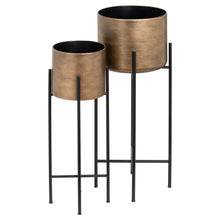 Load image into Gallery viewer, Set Of Two Bronze Planters On Stand
