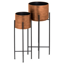 Load image into Gallery viewer, Set Of Two Copper Planters On Stand
