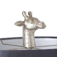 Load image into Gallery viewer, Silver Giraffe Table Lamp With Grey Velvet Shade
