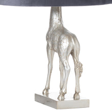 Load image into Gallery viewer, Silver Giraffe Table Lamp With Grey Velvet Shade
