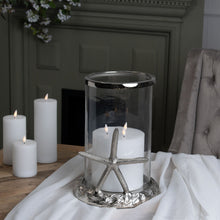 Load image into Gallery viewer, Silver Starfish Candle Hurricane Lantern
