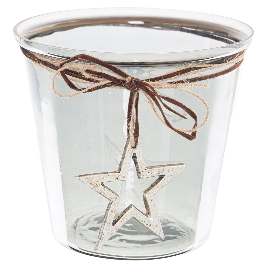 Smoked Midnight Hammered Star Large Candle Holder