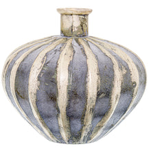 Load image into Gallery viewer, Burnished And Grey Striped Squat Vase
