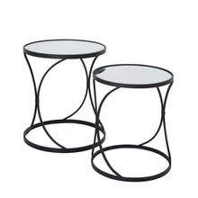 Load image into Gallery viewer, Concaved Set Of Two Black Mirrored Side Tables
