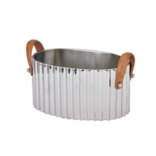 Load image into Gallery viewer, Large Silver Fluted Leather Handled Champagne Cooler
