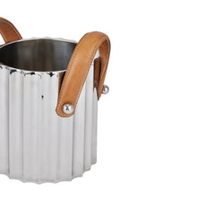 Load image into Gallery viewer, Silver Fluted Leather Handled Single Champagne Cooler
