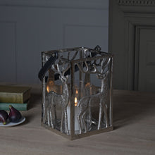 Load image into Gallery viewer, Silver Stag Hurricane Square Lantern With Black Strap
