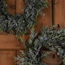 Load image into Gallery viewer, Frosted Pine Wreath With Pinecones

